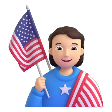smiling person with American flag sticker