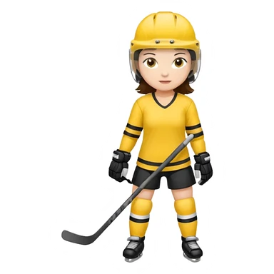 Girl hockey player with yellow jersey full body brunette with helmet sticker