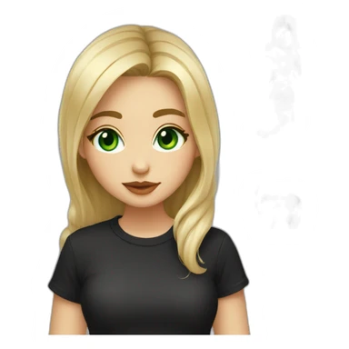 Artist girl with paints blonde beautiful green eye kiss full body and legs. Black shirt sticker
