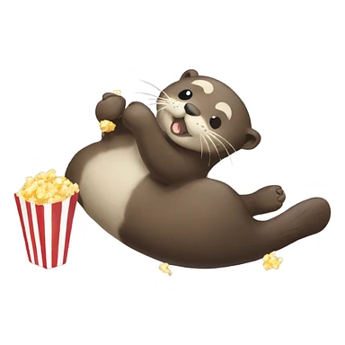 An otter laying on its back eating popcorn sticker