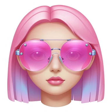 Y2K iridescent pink frameless sunglasses, cyber aesthetic, transparent gradient lens, futuristic sticker