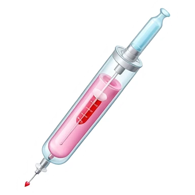 A pastel pink syringe filled with heart liquid, labeled “Obsession Serum.” sticker