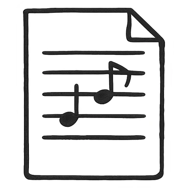 Silhouette of sheet music icon, hand drawn, black outlines, no fill, simple and clean, top view sticker