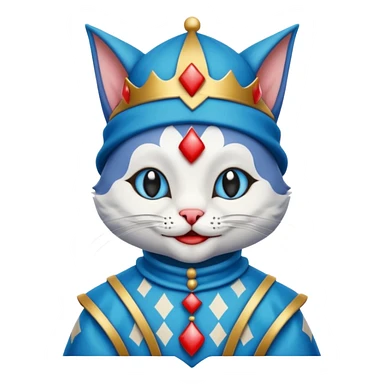 crazy colorful cute little cat jolly joker from poker, medieval, vintage, court jester, mac os icon, blue color, half body sticker
