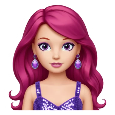 P.J. from Barbie & Friends with indigo eyes, long red hair, lilac sequin crop top sticker