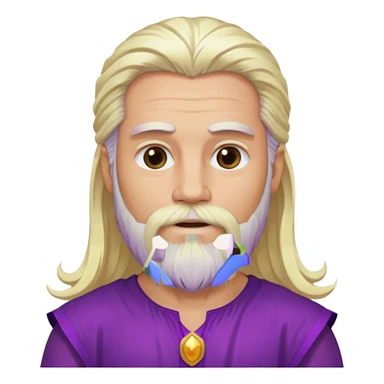 Jupiter from Olympus Gods with long platinum blonde hair and beard, purple tunic sticker