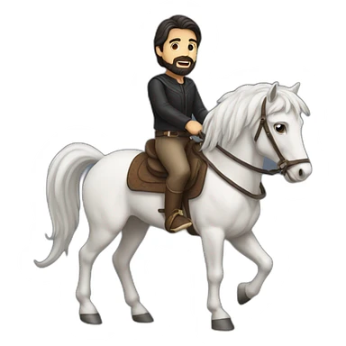 man with dark hair beard riding horse sticker