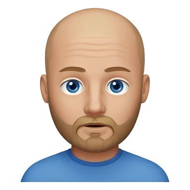 Shaved head with dark blonde beard and blue eyes with mouth closed sticker