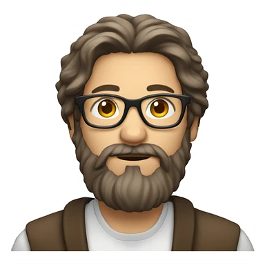 Man with long hair and beard filming wearing glasses sticker