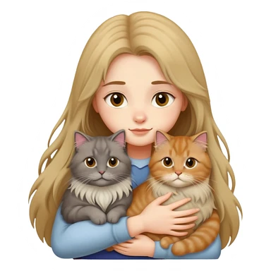A long-haired girl hugs a British longhair cat tightly sticker