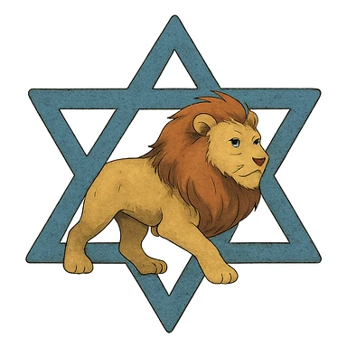 Star of David with a lion inside, ghibli style sticker