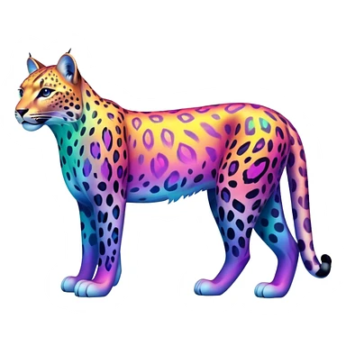 Colorful vibrant transparent iridescent luminescent ethereal fantasy-lynx-leopard-animal, full-body sticker