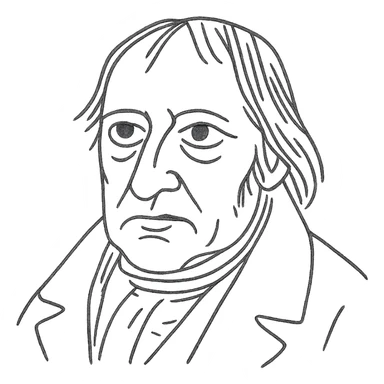 a hand drawn black outline portrait of philosopher Hegel with similar-sized eyes based a famous portrait of him sticker