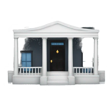 White house with blue window and black door sticker