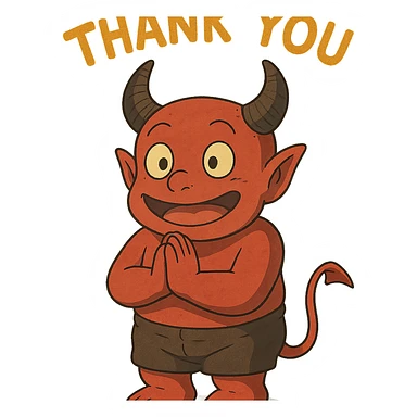 devil character saying thank you sticker