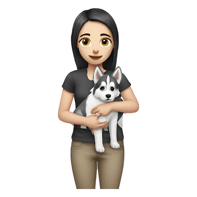 Pale girl holding a husky sticker