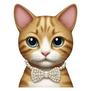 Cat wearing pearl necklace and bow sticker