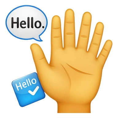 hand holding a sign "hello" sticker