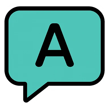 teal chat box bubble with an A for answer, modern icon style, clean and friendly sticker