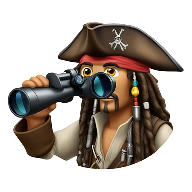 photorealistic jack sparrow looks binoculars sticker