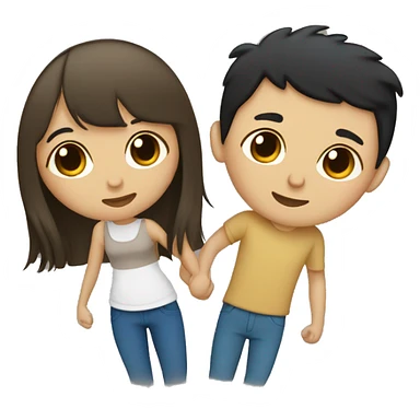 Tan skin girl with black hair and bangs, white skin boy with blonde hair and blue eyes, kissing sticker