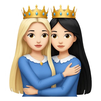 Two queens with long black hair and blonde  hugging. sticker
