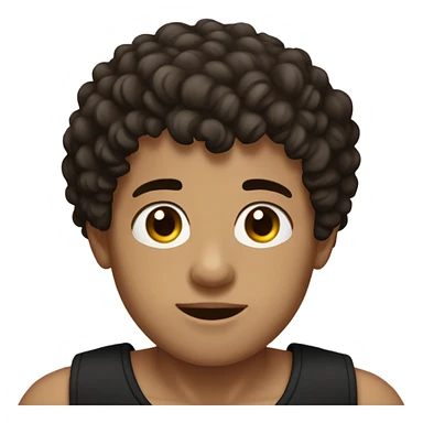 Boy with hair shaved on the sides and curly hair on top, dark brown eyes, wearing black tank top sticker