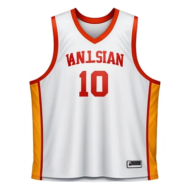 Cinematic Realistic image of a basketball jersey rendered in bold team colors with finely textured fabric and realistic creases, set against an energetic court backdrop with bright, dynamic lighting sticker