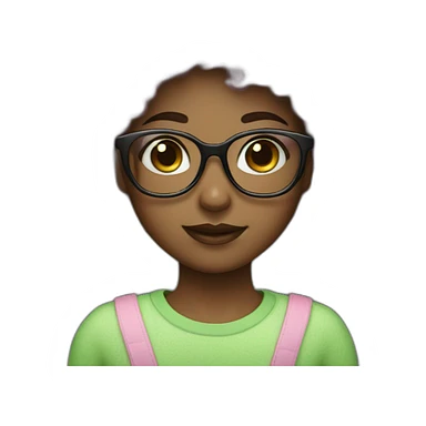 Girl with pink glasses green eyes and afro dark brown curly hair fringe sticker