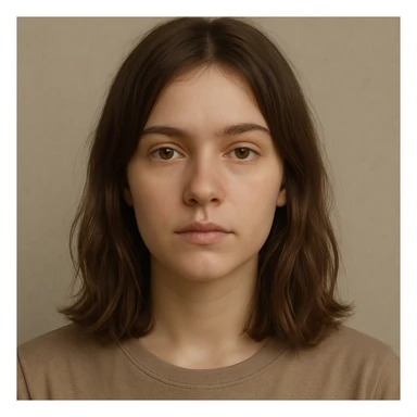 girl with medium length straight wavy hair, neutral expression, simple background sticker