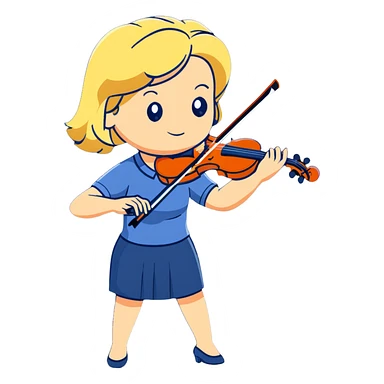 Full body of middle-aged blonde woman playing violin, standing position sticker