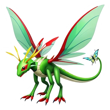  Cool Edgy Shiny Futuristic Ethereal Legendary Kartana-Digimon-Schyther-Flygon-hybrid full body with butterfly wings sticker