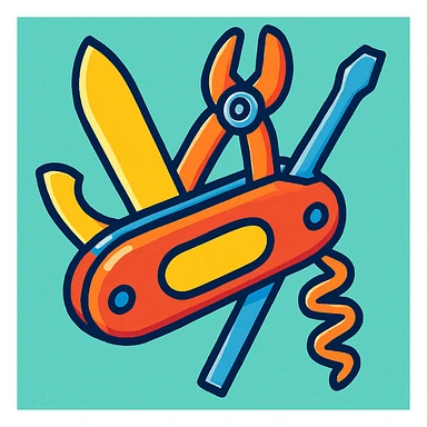 a multitool, like a pocket-knife with multiple tools, vibrant cartoon style, colorful and lively sticker