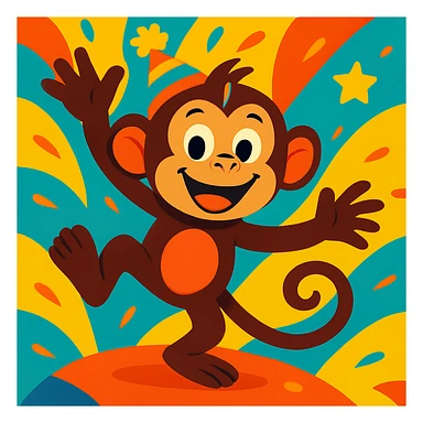Add a colorful party hat to the playful monkey, keeping the vibrant cartoon style. sticker