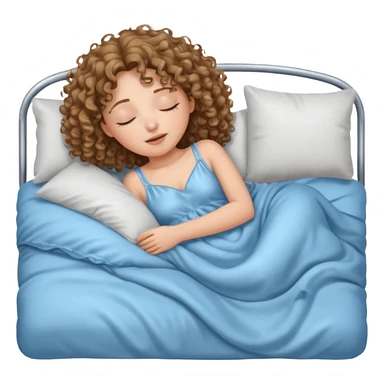 یه دختر مو فرفری با موهای موج دار که یه لباس خواب  کرومی تنشه و خوابیده تو تختش و داره خروپوف میکنه sticker