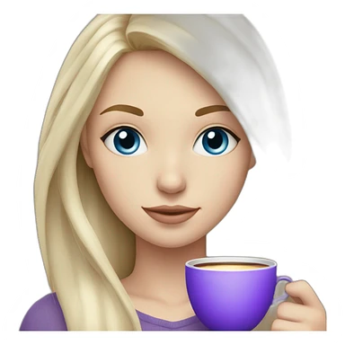 white blonde girl with blue eyes that is holding cup with purple tea sticker