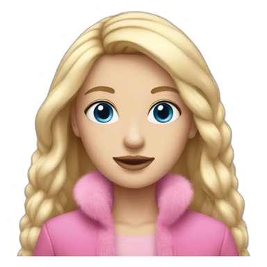 Blonde girl with straight hair with blue eyes and in pink fur sticker