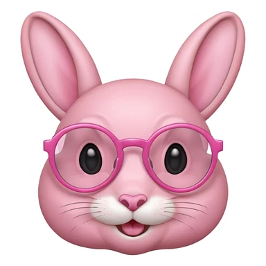 Pink bunny with big circular glasses, smiling, half body sticker
