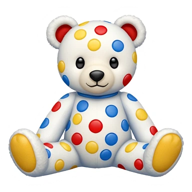 White teddy bear covered with blue, red and yellow spots and square dots on the feet sticker