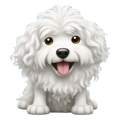 White curly fluffy dog doing a poo sticker
