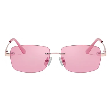 tiny Y2K pink rimless sunglasses, narrow rectangular lenses, minimalist 2000s style sticker