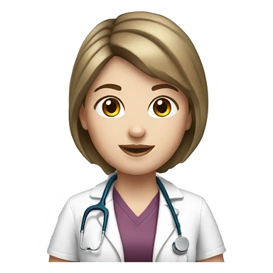White girl with brunette short hair with stethoscope sticker