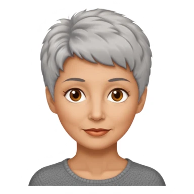 woman 50 years old, very short grey fluffy hair, tannes skin and brown eyes sticker