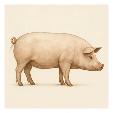 side view of a pig, realistic style, academic color palette, suitable for an animal studies app icon, clean and simple, minimal background sticker