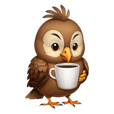 sleepy bird holding a coffee cup sticker