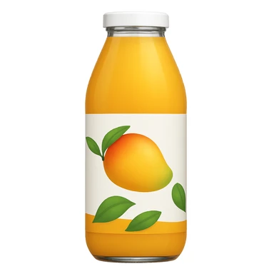 Change the juice and label to mango flavor, with a mango illustration on the label, matching the style and bottle shape of the reference image. sticker