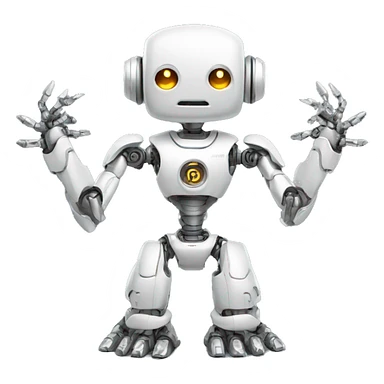 a high-tech white metal robot with multiple arms like an indian god but cute sticker