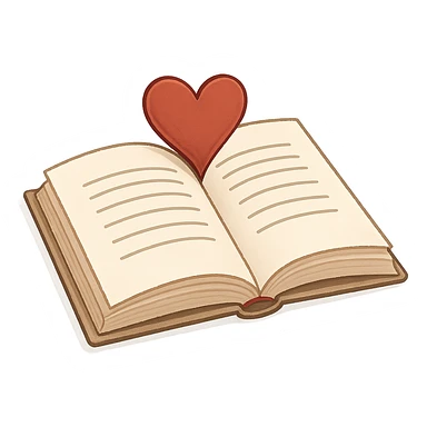 romantic book with heart-shaped bookmark sticker