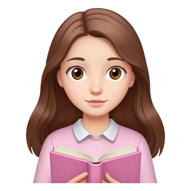 girl with fair skin and long brown hair holding a light-pink book sticker
