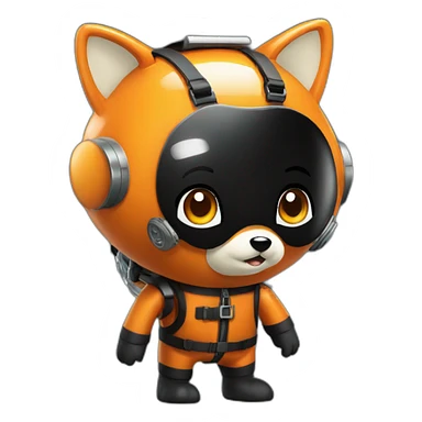 fox in black rubber shiny diving suit sticker
